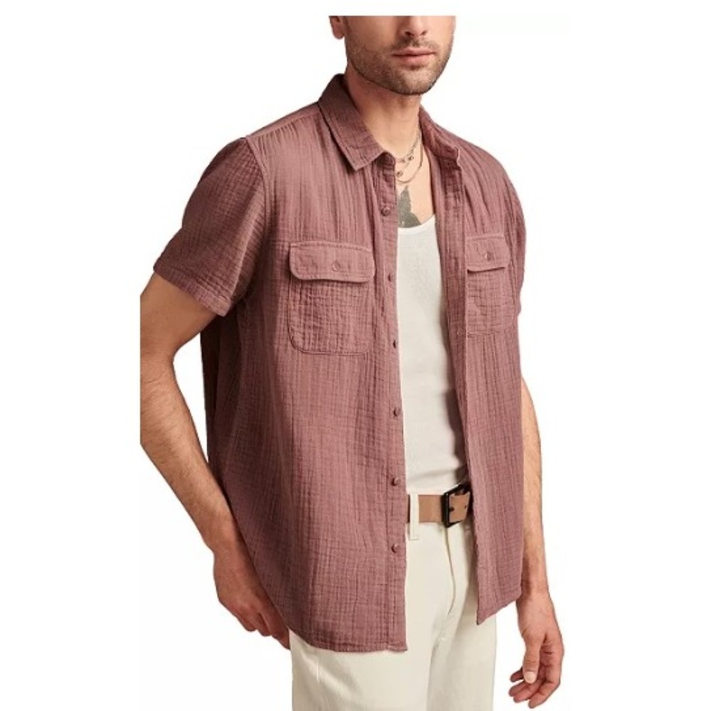 Lucky Brand Men's Double Weave Short Sleeve Button-Front Utility Shirt XXL Mauve